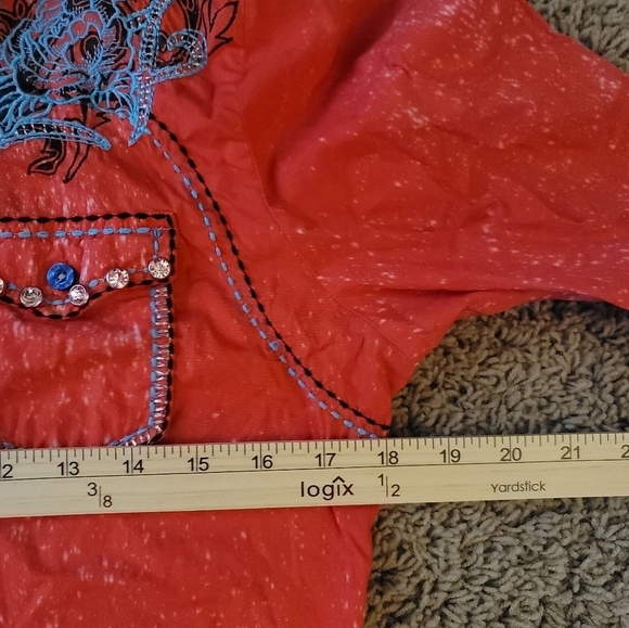 Roar Wild Heart Button Up Shirt in Orange, sz Large - Picture 13 of 15